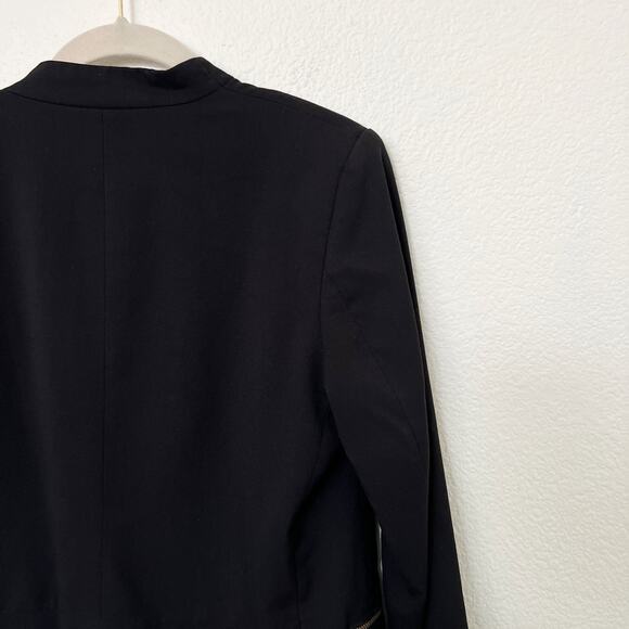 [H&M] Black Gold Hardware Zip Pockets Open Front Blazer Jacket Work Career Sz 10 - Picture 6 of 11